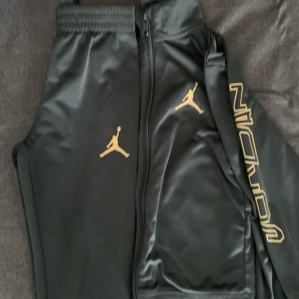 Black and Gold Jordan Track Pants Size 7 boys.